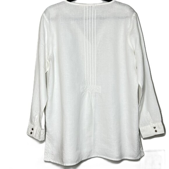 J. Jill 100% Linen Long Sleeves Button Up Pintuck Lace Tunic Medium Women's - Picture 8 of 10